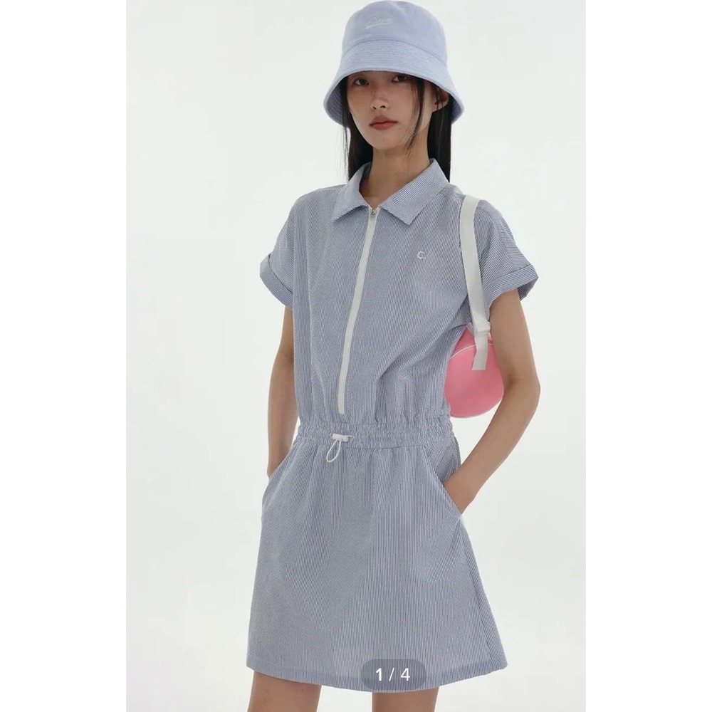 CLOVE Seersucker Polo‎ Dress Blue Size Small Preppy Tennis Golf